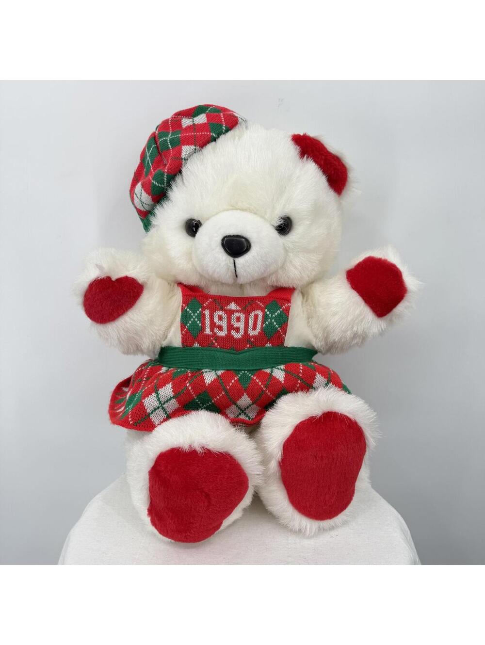 Vintage 1990 White Fairview Christmas Teddy Bear